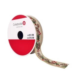 Best Pirce 💯 7/8" x 6yd. Faux Linen Wired Pinecone Ribbon by Celebrate It® 🎄 Christmas 😍