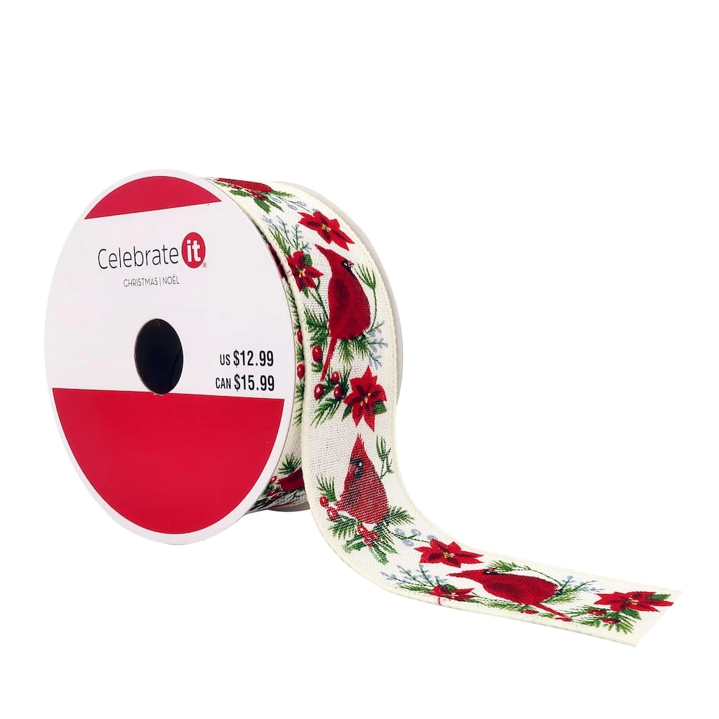Budget 🥰 1.5" x 10yd. Faux Linen Wired Cardinal Ribbon by Celebrate It® 🎅 Christmas ❤️ 1 Budget 🥰 1.5" x 10yd. Faux Linen Wired Cardinal Ribbon by Celebrate It® 🎅 Christmas ❤️