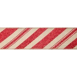 Discount 👏 2.5" x 20ft. Faux Linen Wired Stripes Ribbon by Celebrate It™ ❄ Christmas ⭐ -Celebrate It Sales Shop 10696094 3