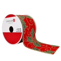 Cheapest 🔥 2.5" x 20ft. Velvet Wired Holly Leaves Ribbon by Celebrate It™ 🔔 Christmas 🥰