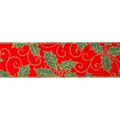 Cheapest 🔥 2.5" x 20ft. Velvet Wired Holly Leaves Ribbon by Celebrate It™ 🔔 Christmas 🥰 -Celebrate It Sales Shop 10696106 3