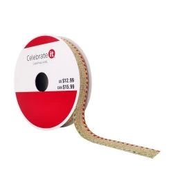 Wholesale 🔥 5/8" x 24ft. Faux Linen Side Stitched Ribbon by Celebrate It™ 🎄 Christmas 🥰