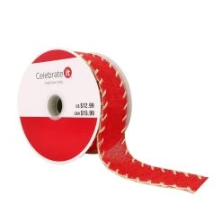 Discount ✨ 1.5" x 30ft. Faux Linen Wired Blanket Stitch Ribbon by Celebrate It™ 🔔 Christmas 🛒