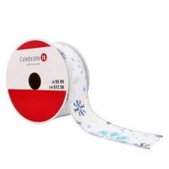 Cheap 🎉 1.5" x 30ft. Taffeta Wired Foil Snowflake Ribbon by Celebrate It™ 🔔 Christmas 🔥
