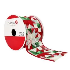 Hot Sale 🔔 2.5" x 20ft. Faux Linen Wired Quilt Pattern Ribbon by Celebrate It™ 🎅 Christmas 🤩