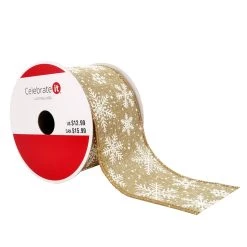Cheap 🔥 2.5" x 20ft. Faux Linen Wired Snowflake Ribbon by Celebrate It™ 🎄 Christmas 🤩