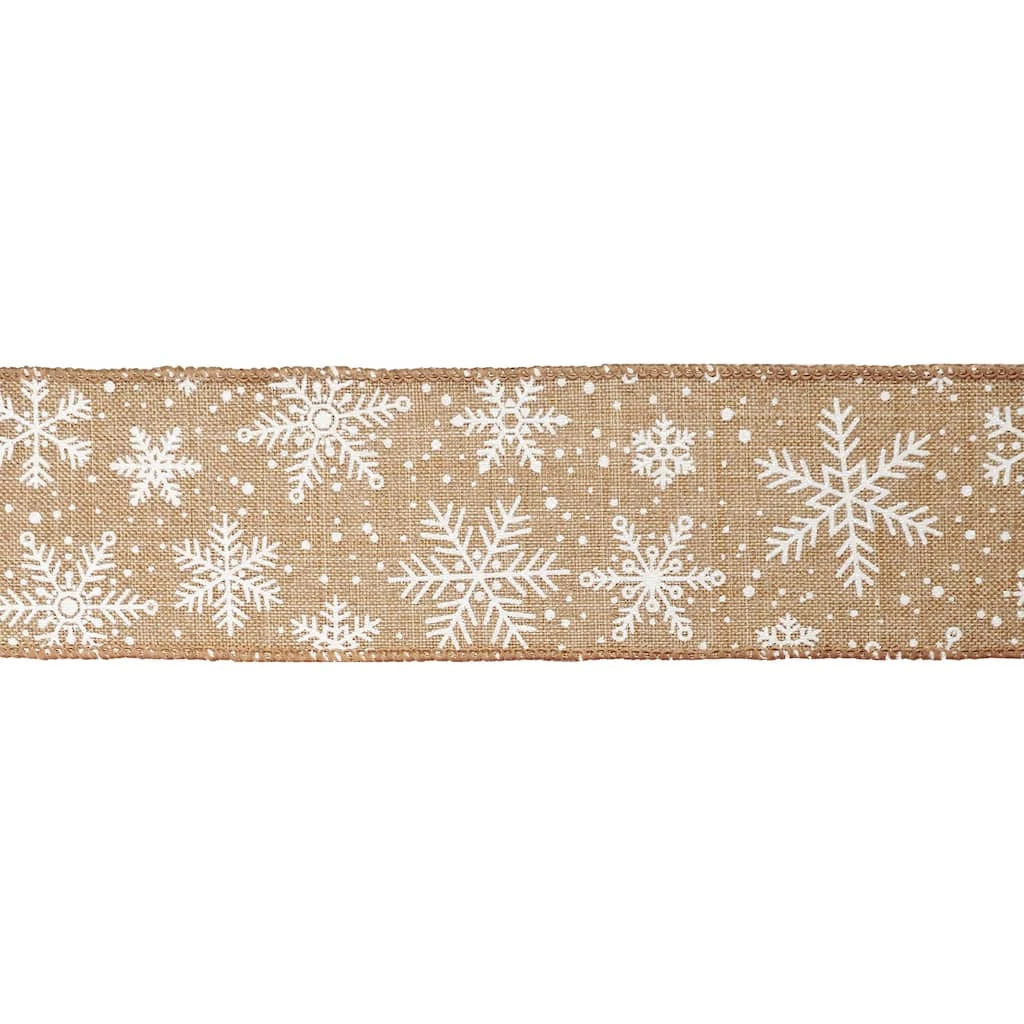 Cheap 🔥 2.5" x 20ft. Faux Linen Wired Snowflake Ribbon by Celebrate It™ 🎄 Christmas 🤩 3 Cheap 🔥 2.5" x 20ft. Faux Linen Wired Snowflake Ribbon by Celebrate It™ 🎄 Christmas 🤩 - Image 3