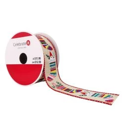 Hot Sale 🌟 1.5" x 30ft. Faux Linen Wired Stockings Ribbon by Celebrate It™ 🎄 Christmas ⌛