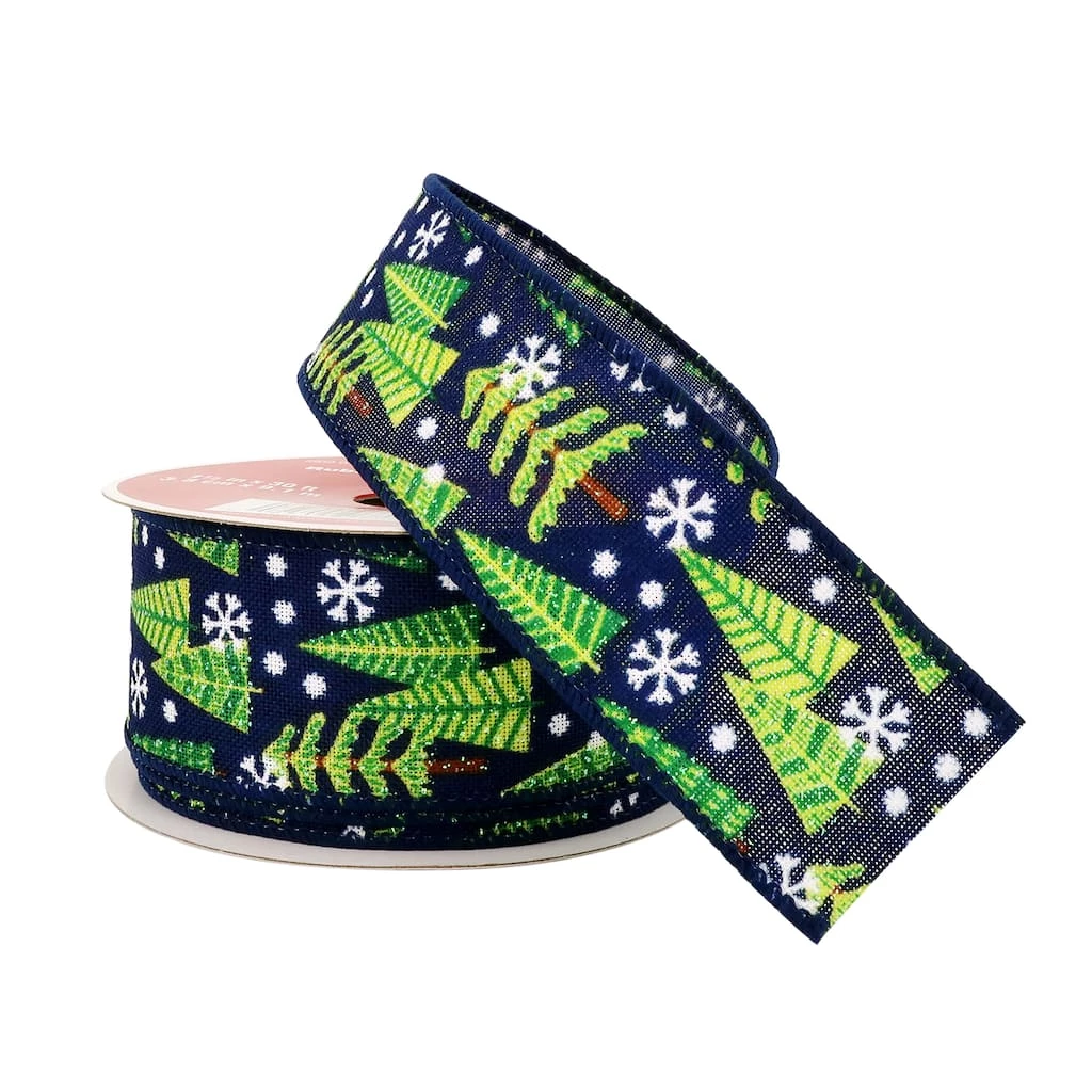 Buy ❤️ 1.5" x 30ft. Faux Linen Wired Trees Ribbon by Celebrate It™ ❄ Christmas 🌟 2 Buy ❤️ 1.5" x 30ft. Faux Linen Wired Trees Ribbon by Celebrate It™ ❄ Christmas 🌟 - Image 2