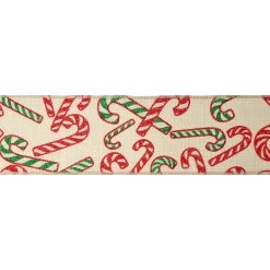 Promo 🎉 2.5" x 20ft. Faux Linen Wired 🍬 Candy Canes Ribbon by Celebrate It™ 🎁 Christmas 🥰 -Celebrate It Sales Shop 10696262 3