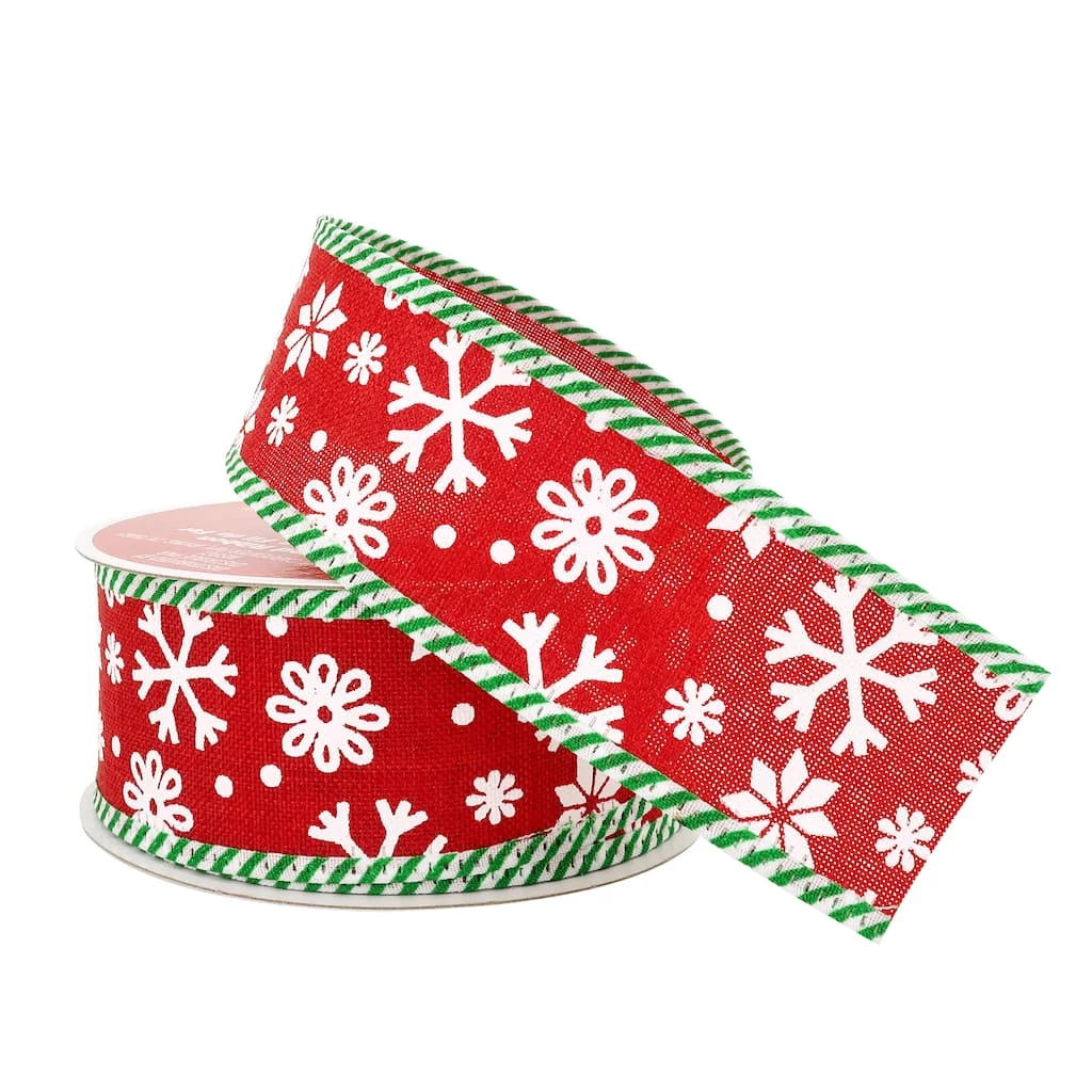 Best deal ๐ 1.5" x 30ft. Faux Linen Wired Snowflakes Ribbon by Celebrate It™ ๐ Christmas ๐ 2 Best deal ๐ 1.5" x 30ft. Faux Linen Wired Snowflakes Ribbon by Celebrate It™ ๐ Christmas ๐ - Image 2