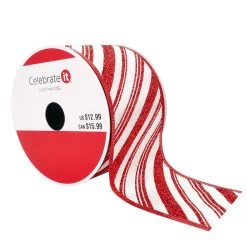 Discount 🎉 2.5" x 20ft. Taffeta Wired Slant Stripes Ribbon by Celebrate It™ 🔔 Christmas 🎁