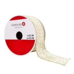 Promo ✔️ 1.5" x 30ft. Faux Linen Wired Dots Ribbon by Celebrate It™ 🎅 Christmas 😀