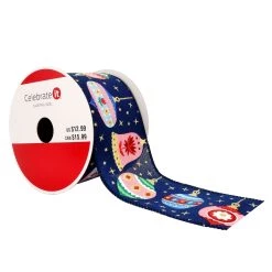 Wholesale 👍 2.5" x 20ft. Faux Linen Wired Ornaments Ribbon by Celebrate It™ 🎄 Christmas ✨