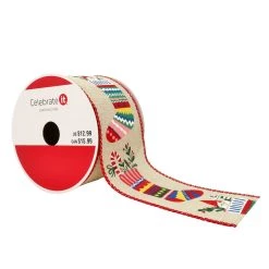 Cheap 🧨 2.5" x 20ft. Faux Linen Wired Stockings Ribbon by Celebrate It™ 🔔 Christmas 😍