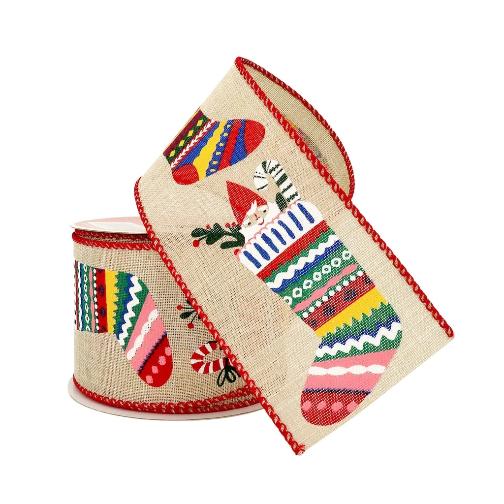 Cheap ๐งจ 2.5" x 20ft. Faux Linen Wired Stockings Ribbon by Celebrate It™ ๐ Christmas ๐ 2 Cheap ๐งจ 2.5" x 20ft. Faux Linen Wired Stockings Ribbon by Celebrate It™ ๐ Christmas ๐ - Image 2