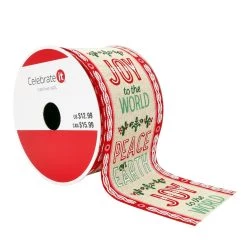 Cheap 🧨 2.5" x 20ft. Faux Lenin Wired Sentiment Ribbon by Celebrate It® 🎁 Christmas 🎉