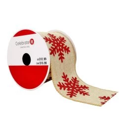 New 🔥 2.5" x 20ft. Faux Linen Wired Snowflake Ribbon by Celebrate It® 🎄 Christmas ✔️