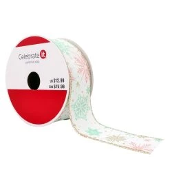 Best deal 😍 1.5" x 30ft. Taffeta Wired Foil Snowflake Ribbon by Celebrate It® 🎄 Christmas ✔️