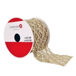 Discount 🧨 2.5" x 18ft. Mesh Wired Glitter Ribbon by Celebrate It® 🎄 Christmas 😉