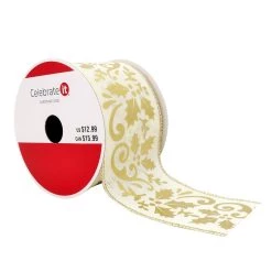 Cheap 🧨 2.5" x 20ft. Faux Linen Foil Wired Ribbon by Celebrate It® ❄ Christmas 🌟