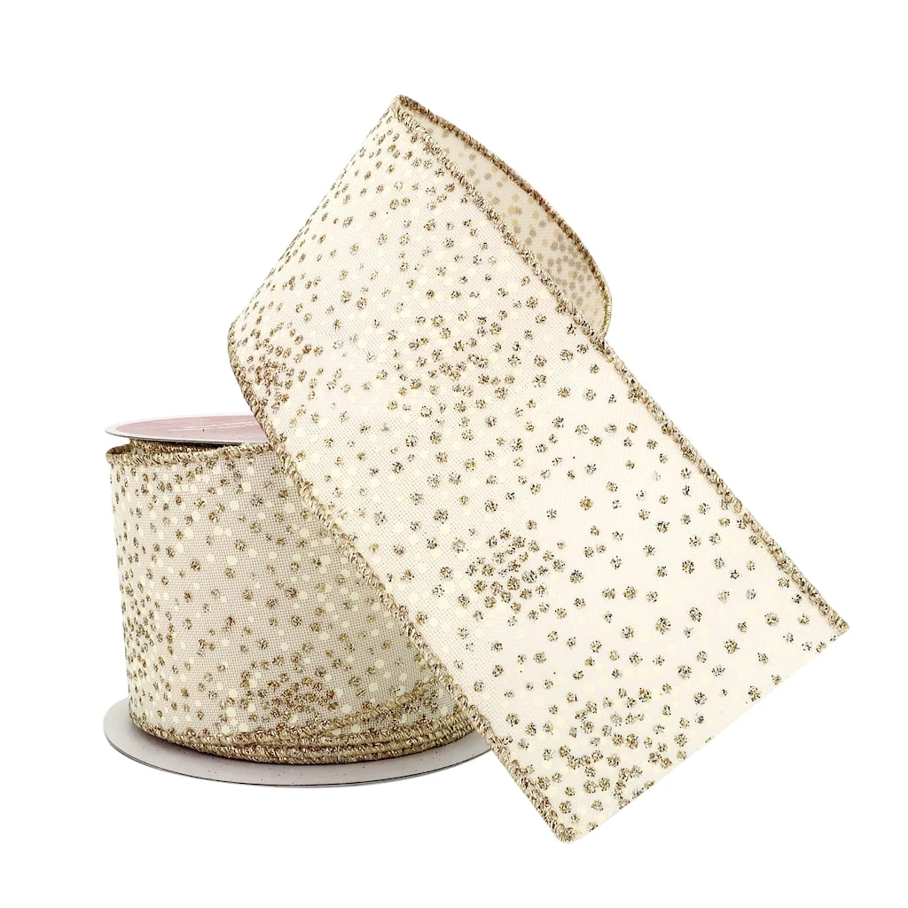 Promo ๐ฏ 2.5" x 20ft. Faux Linen Wired Dotted Ribbon by Celebrate It® โ Christmas ๐ 2 Promo ๐ฏ 2.5" x 20ft. Faux Linen Wired Dotted Ribbon by Celebrate It® โ Christmas ๐ - Image 2