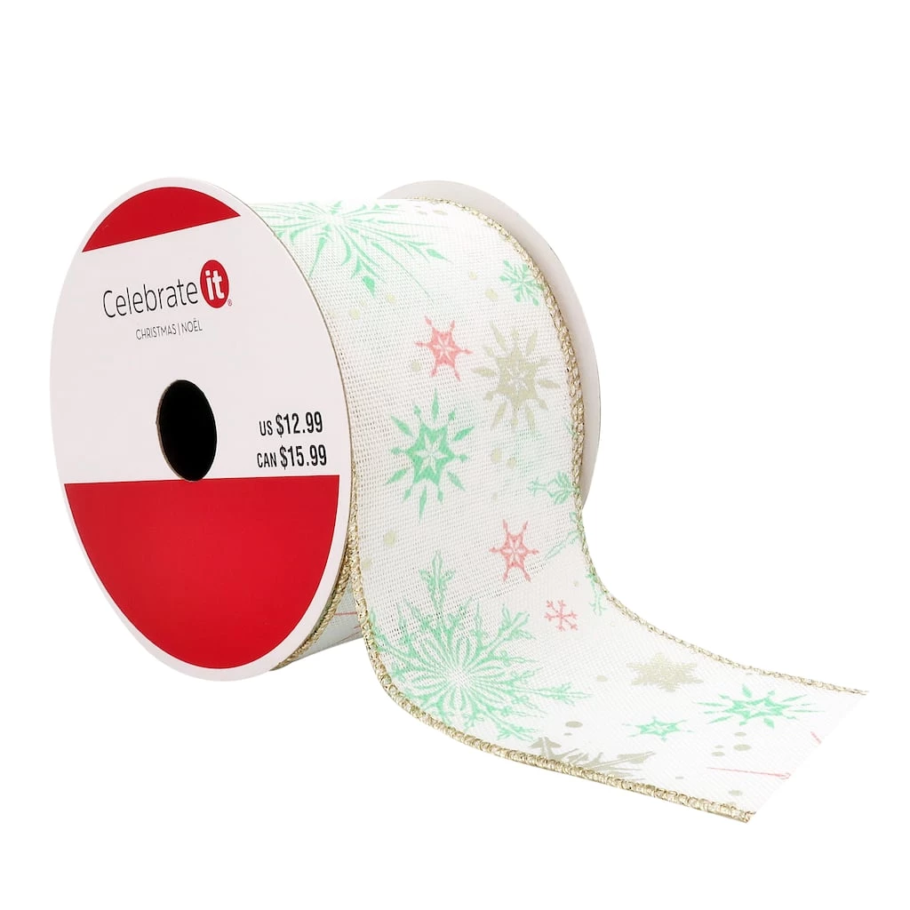 Wholesale π 2.5" x 20ft. Taffeta Foil Wired Snowflake Ribbon by Celebrate It® π Christmas π 1 Wholesale π 2.5" x 20ft. Taffeta Foil Wired Snowflake Ribbon by Celebrate It® π Christmas π