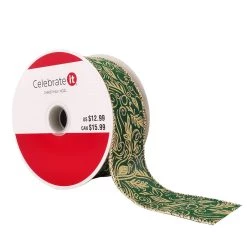 Promo 😀 1.5" x 30ft. Faux Linen Wired Swirl Ribbon by Celebrate It® 🎅 Christmas 🔔