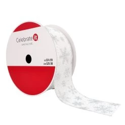 Budget 🔔 2.5" x 80ft. Taffeta Wired Snowflake Ribbon by Celebrate It® 🎅 Christmas ✨