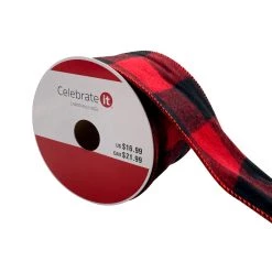 New 😉 3.5'' x 25 ft. Red and Black Buffalo Checkered Flannel Ribbon by Celebrate It® 👍
