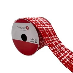 Coupon ⌛ 3.5'' x 15 ft. Red and White Tweed Ribbon by Celebrate It® ✨