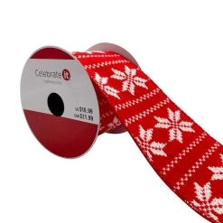 Cheapest 💯 3.5'' x 9 ft. Red with White Snowflakes Fair Isle Ribbon by Celebrate It® 🛒