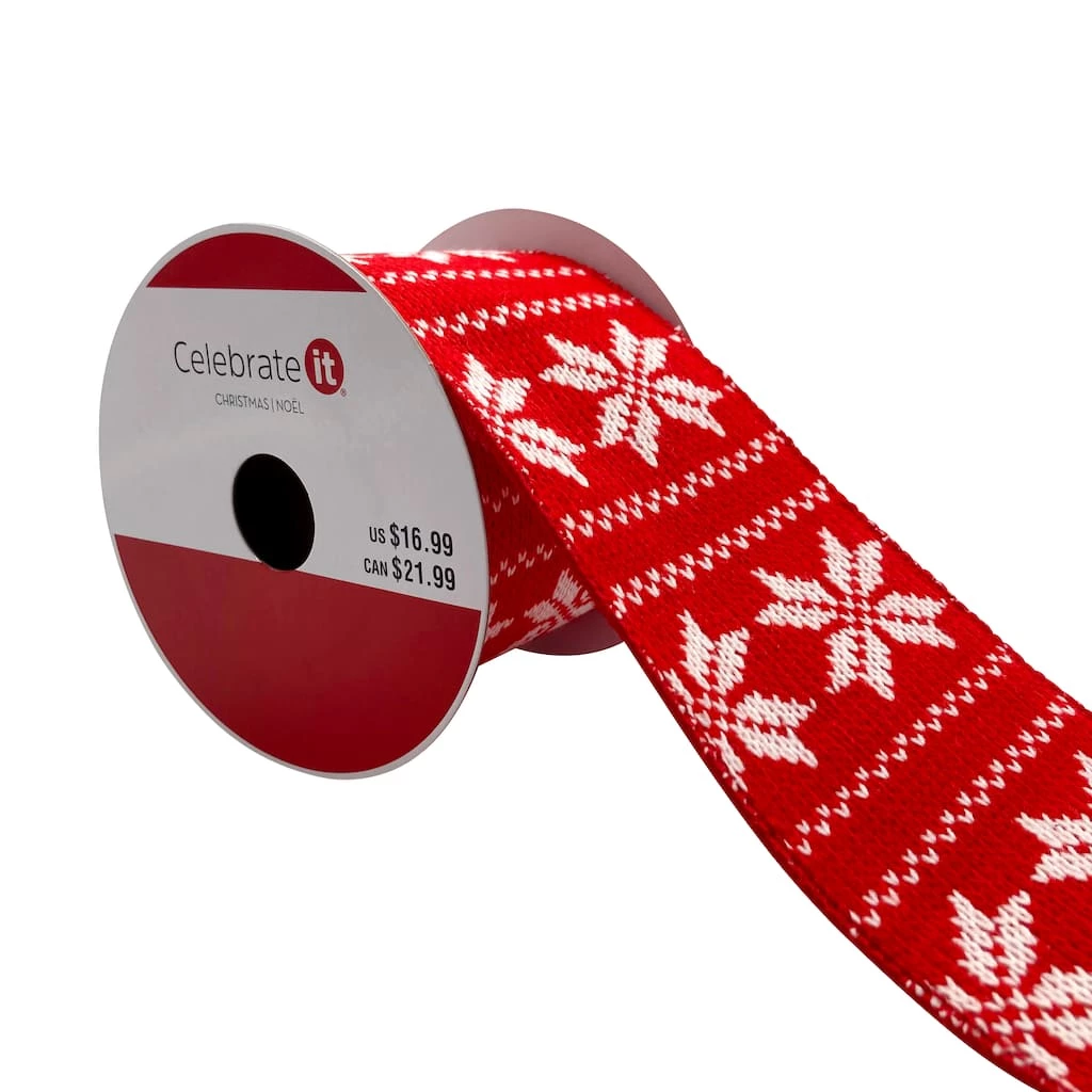 Cheapest 💯 3.5'' x 9 ft. Red with White Snowflakes Fair Isle Ribbon by Celebrate It® 🛒 1 Cheapest 💯 3.5'' x 9 ft. Red with White Snowflakes Fair Isle Ribbon by Celebrate It® 🛒