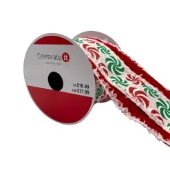 Brand new 👍 3.5'' x 12 ft. Velvet Ribbon with Peppermint by Celebrate It® 🔥