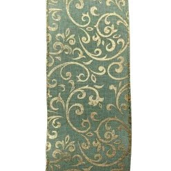 Best Pirce 😉 3.5'' x 25 ft. Green Faux Burlap Ribbon with Foil by Celebrate It® ⭐ -Celebrate It Sales Shop 10698090 3