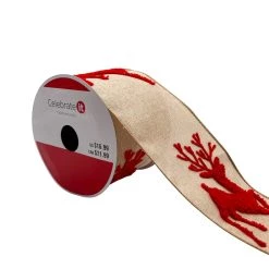Best Pirce 🎉 3.5'' x 9 ft. Faux Burlap Ribbon with Reindeer Terry Embroidery by Celebrate It® 🎁