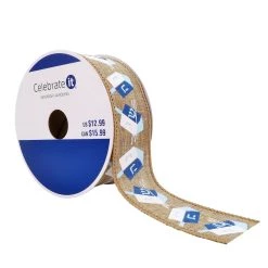 Best Sale 🧨 1.5" x 30ft. Faux Linen Wired Sevivon Ribbon by Celebrate It® Hanukkah 🎁