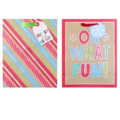 Brand new 👍 Medium Oh What Fun & Stripe Gift Bags, 2ct. by Celebrate It™ 🔔 Christmas ❤️