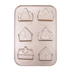 Hot Sale 🌟 Gold 6-Cavity Gingerbread House 🎁 Christmas Cake Pan by Celebrate It® 😀 -Celebrate It Sales Shop 10702447 4
