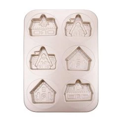 Hot Sale 🌟 Gold 6-Cavity Gingerbread House 🎁 Christmas Cake Pan by Celebrate It® 😀 -Celebrate It Sales Shop 10702447 6