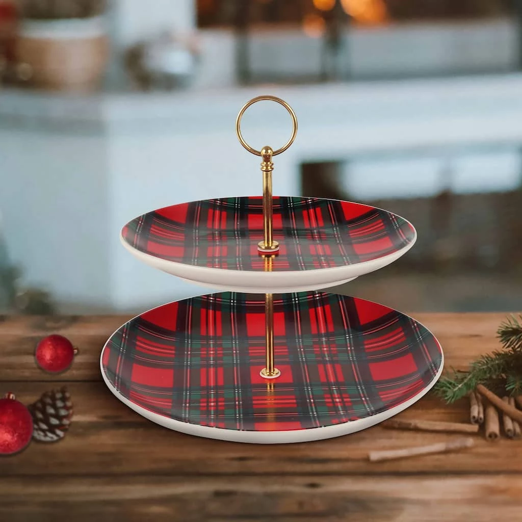 Deals ๐ 10" Red Tartan & Gold Treat Stand by Celebrate It™ ๐ 2 Deals ๐ 10" Red Tartan & Gold Treat Stand by Celebrate It™ ๐ - Image 2