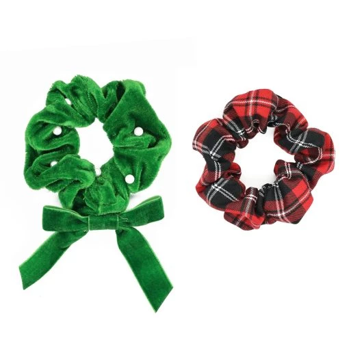 Promo ⌛ Christmas Red Plaid & Green Velvet Hair Scrunchies by Celebrate It™ 😀 -Celebrate It Sales Shop 10703694 2