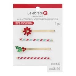 Budget 🔔 Christmas Holly & Stripes Hair Clips by Celebrate It™ ✔️