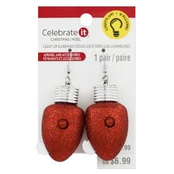 Flash Sale ⭐ Christmas Red Glitter Bulb Light Up Earrings by Celebrate It™ 🔔