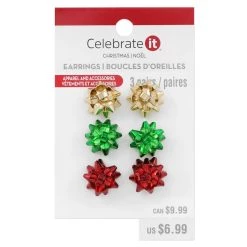 Best Sale 💯 Christmas Gold, Green & Red Bow Earrings by Celebrate It™ 💯