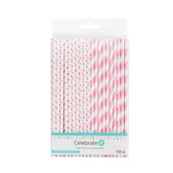 Cheap ✨ 8 Packs: 100 ct. (800 total) Light Pink Printed Paper Straws by Celebrate It™ Entertaining 🥰