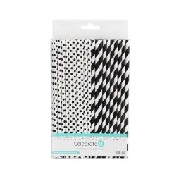 Coupon 👏 6 Packs: 100 ct. (600 total) Black Printed Paper Straws by Celebrate It™ Entertaining 😍