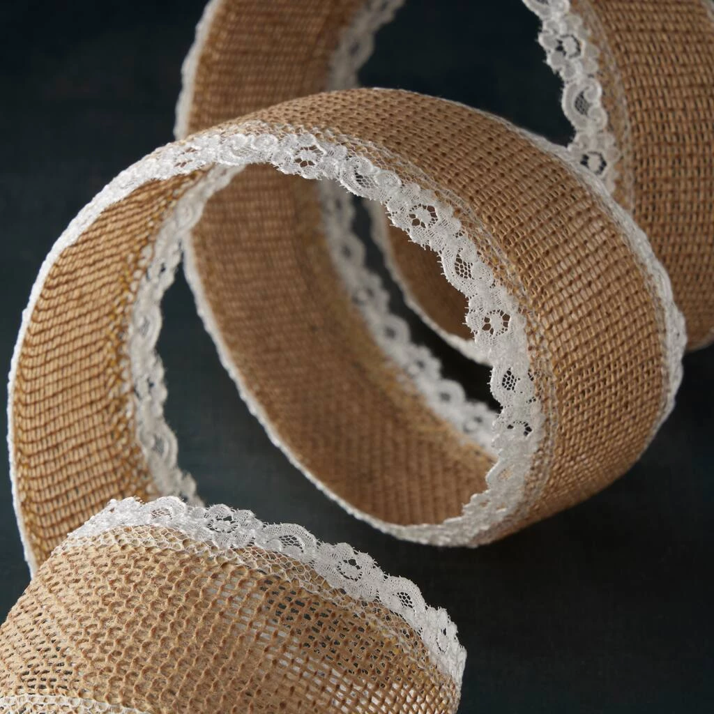 Brand new 🛒 12 Pack: 2.5" Burlap & Lace Ribbon by Celebrate It® Occasions™ 🎉 2 Brand new 🛒 12 Pack: 2.5" Burlap & Lace Ribbon by Celebrate It® Occasions™ 🎉 - Image 2