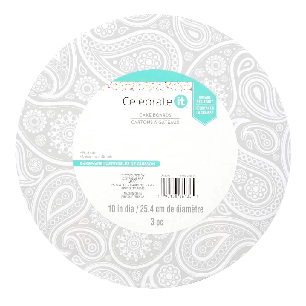 Deals ⌛ 12 Packs: 3 ct. (36 total) 10" Silver Paisley Cake Boards by Celebrate It® 🎉 1 Deals ⌛ 12 Packs: 3 ct. (36 total) 10" Silver Paisley Cake Boards by Celebrate It® 🎉