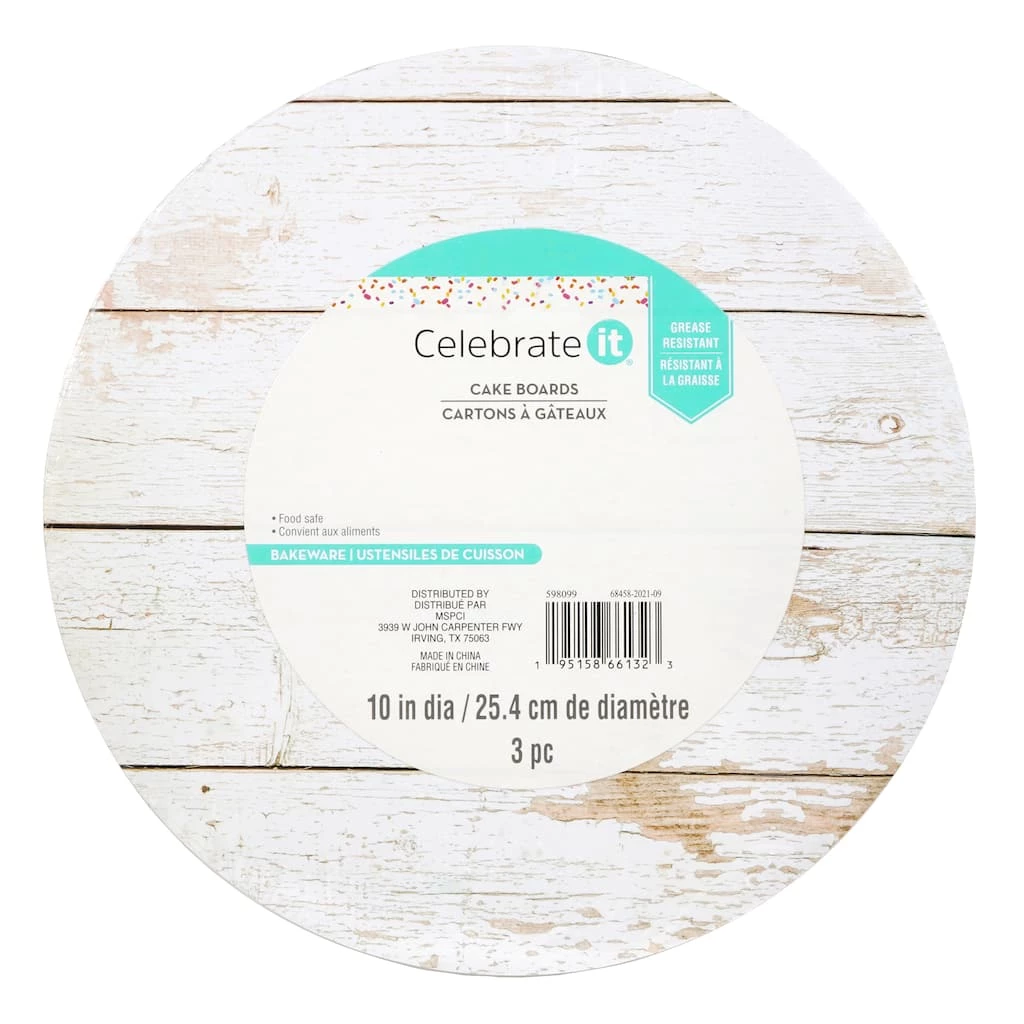 New 🔥 12 Packs: 3 ct. (36 total) 10" White Wood Grain Cake Boards by Celebrate It® 🤩 1 New 🔥 12 Packs: 3 ct. (36 total) 10" White Wood Grain Cake Boards by Celebrate It® 🤩
